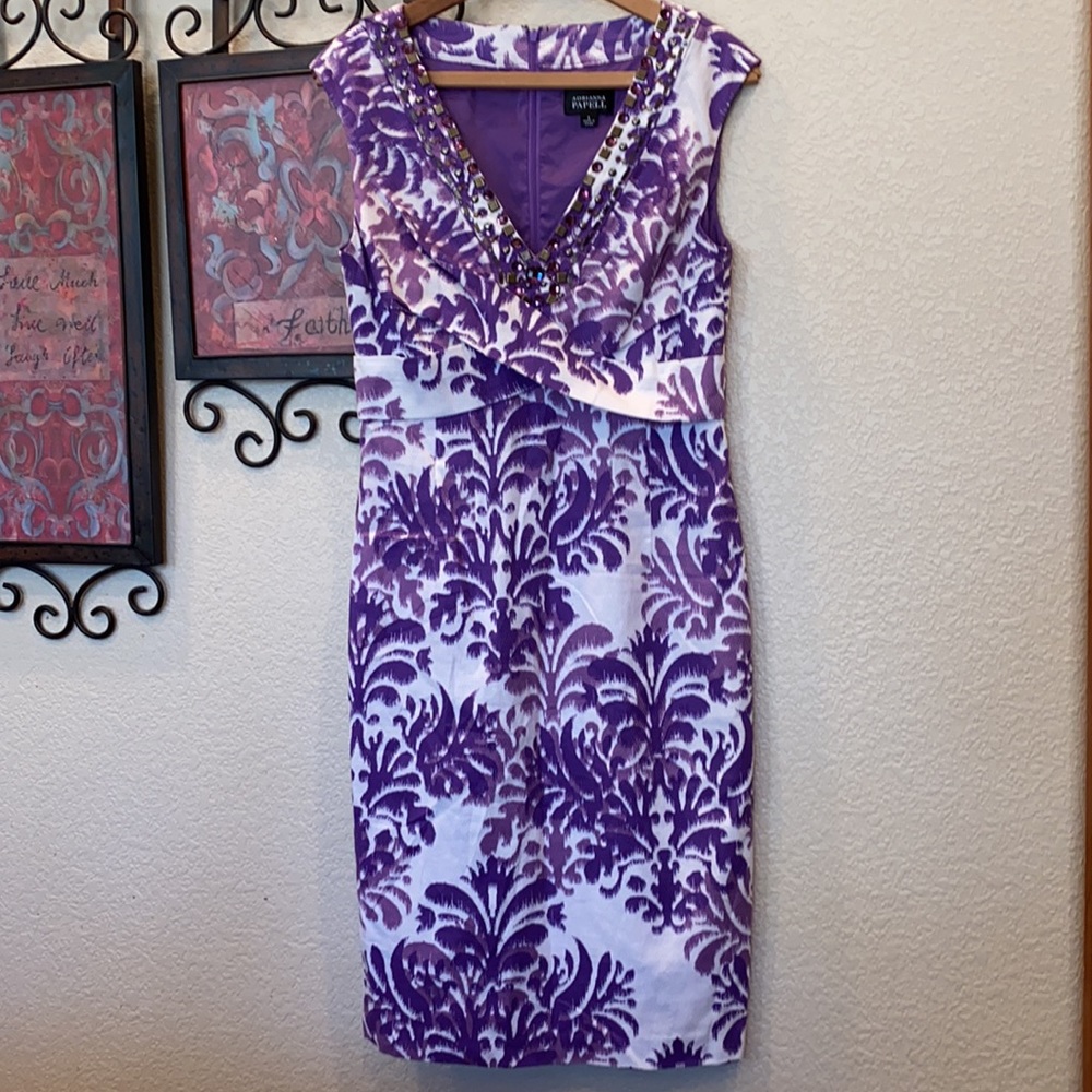 EUC Adrianna Papell multi-purple embellished dress